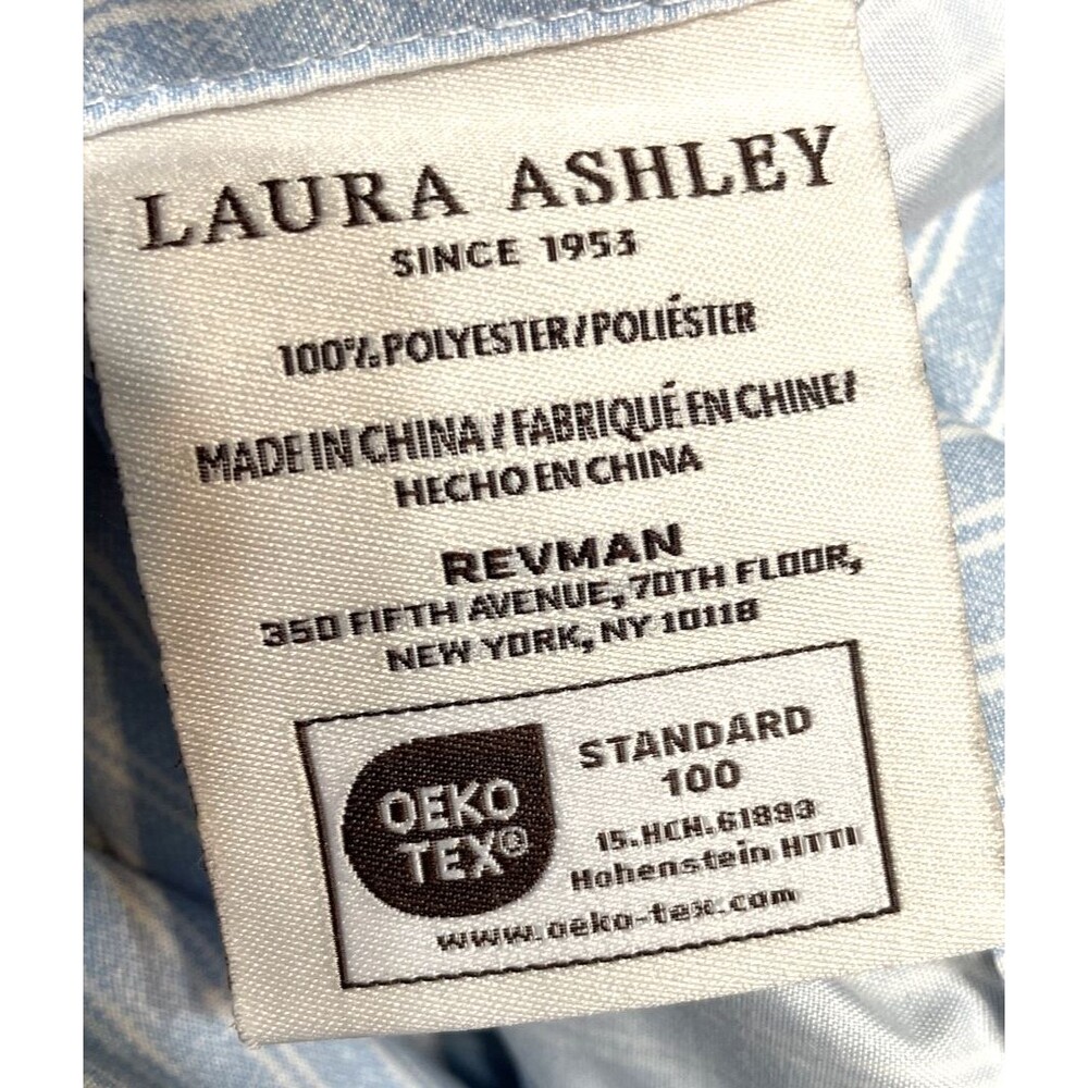 Queen Laura Ashley Blue Stripe Sheet Set 1 Fitted 1 Flat Farmhouse Country Poly - Picture 3 of 5